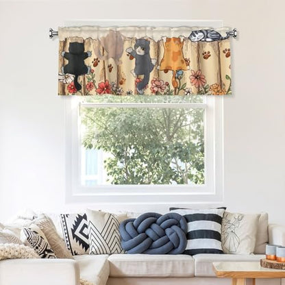 Funny Cute CatsValances for Windows Rod Pocket Curtain Valance 1 Panel Short Curtains for Kitchen Bathroom Living Room Bedroom Window Treatments - color: Funny Cute Cats
