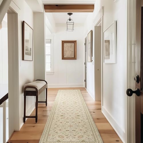 EverGrace Hallyway Area Runner Rugs 2x10, Boho Floral Faux Wool Indoor Outdoor Rugs, Washable Rugs for Bedroom Dining Room Living Room Kitchen, Low Pile Floor Mat Carpet for Home Decor, Natural Beige - color: Natural Beige Multi, size: 2'x10'