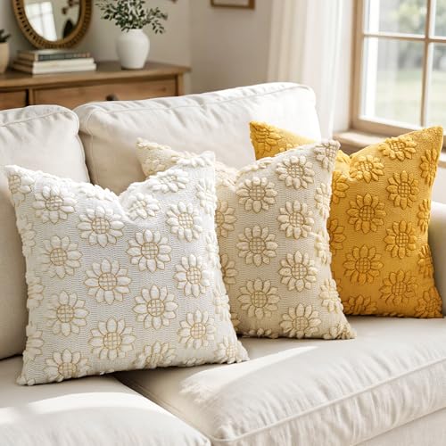 Spring Pillow Covers Sunflower 18x18 Set of 2 Pure White - color: Pure White, size: 18" x 18" (Pack of 2)