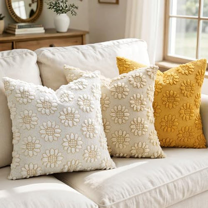 Spring Pillow Covers Sunflower 18x18 Set of 2 Pure White - color: Pure White, size: 18" x 18" (Pack of 2)