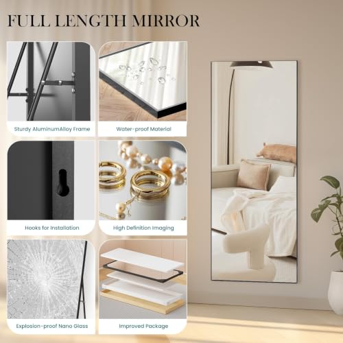 DUMOS 64"x21" Full Body Mirror with Stand, Full Length Mirror, Black