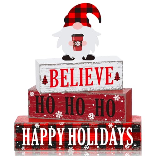 Geelin 4 Pcs Christmas Wooden Table Decorations Gnome Tabletop Centerpieces - style: Gnomes