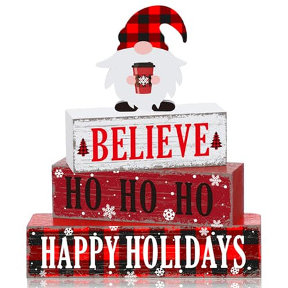 Geelin 4 Pcs Christmas Wooden Table Decorations Gnome Tabletop Centerpieces - style: Gnomes
