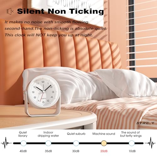 AYRELY® 3.5" Small Analog Travel Alarm Clock, Battery Operated Desk Clock - color: White