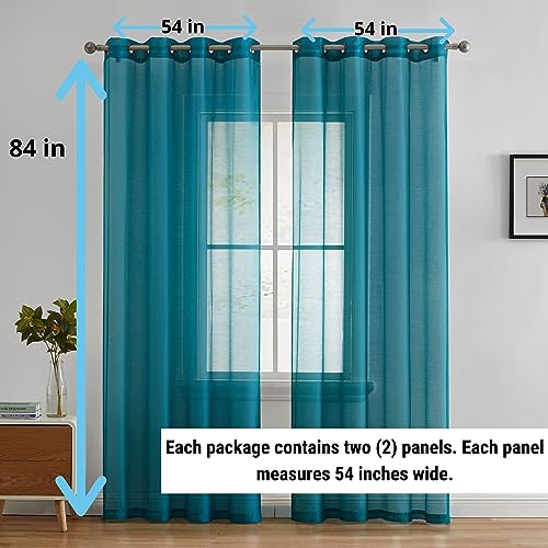 HLC.ME Semi Sheer Grommet Curtains, 2 Panels, 54x84 Inch, Aqua Blue Teal - color: Aqua Blue (Teal), size: 54"W x 84"L (Pack of 2)