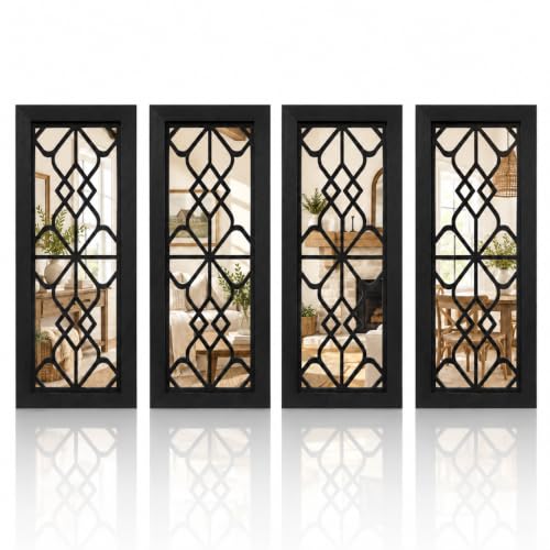 ZEXUIRU 4 Set Rustic Wall Mirrors for Bedroom Bathroom Living Room Entryway Wood Farmhouse Rectangle Easy to Hang Framed Decorative Accent Hanging Wall-Mounted Mirror Set for Living Room - Black - color: Rectangle Black Set 4
