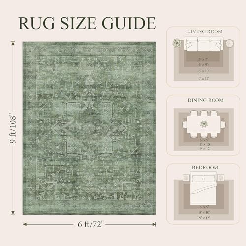 Washable Area Rug 6x9, Non-Slip Boho Carpet for Living Room - color: Teal, size: 6' x 9' (Rectangular)