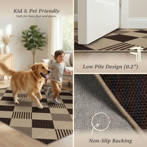 Easy Jute 3x4 Entryway Rug, Washable Non Slip Farmhouse Diamond Checkered - color: Tan Diamond, size: 3' x 4' (Rectangular)