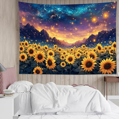WEENEO Starry Night Sunflower Tapestry for Bedroom Summer Tapestry,60x40 In - color: Yellow, size: 40"L x 60"W