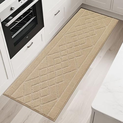 BEQHAUSE Kitchen Rugs Set of 2 Non Slip Runner, 24"x36"+24"x60", Beige - color: Beige, size: 24" X 36" + 24" X 60"