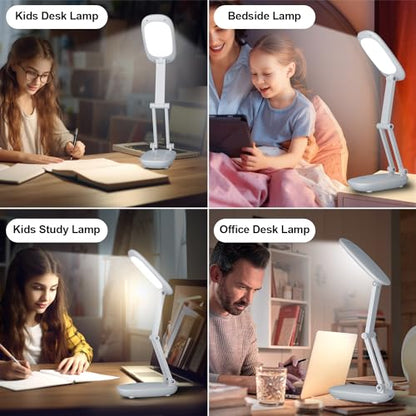 Akejrym LED Desk Lamp for Office Home & Battery Operated Lamp Rechargeable Lamp Foldable & Portable Light, [2-Fold Bracket] 3 Brightness Dimmable Small Desk Lamp Wireless Reading Lamp (White) - color: White