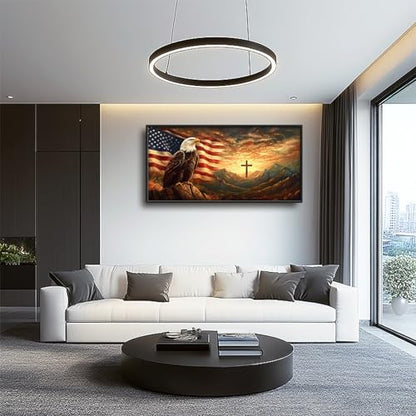 Trulave Large Bald Eagle American Flag Wall Art for Living Room 60''x30'' - color: Bald Eagle, size: 60"L x 30"W