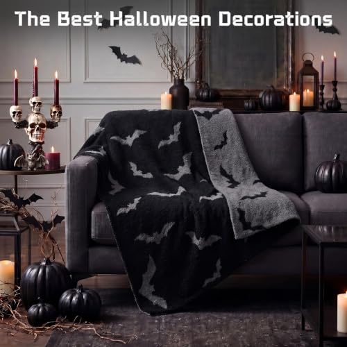 Halloween Bat Blanket Goth Reversible Knit Throw Blanket - color: Black and Gray, style: Halloween Bat