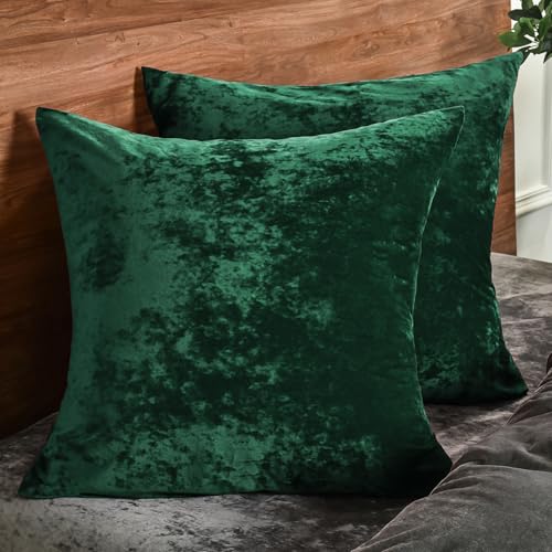 PHF Truly Velvet Euro Shams 26" x 26", Emerald Green, No Insert, 2 Pack - color: Emerald Green, size: 26" x 26" (Pack of 2)