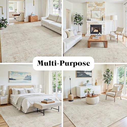 5x7 Washable Area Rug for Living Room Bedroom: Non-Slip Modern Beige White - color: Beige/White, size: 5' x 7' (Rectangular)