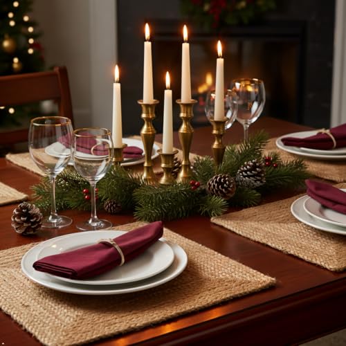 Revive Jute Placemats Set of 4-14 x 14 inch Square Natural Table Mats, Boho Heat Resistant Rustic Farmhouse Kitchen countertop & Wooden Dining Table