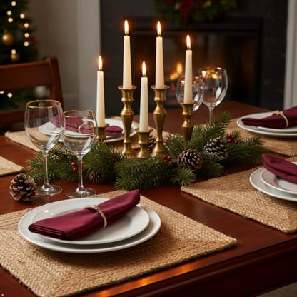 Revive Jute Placemats Set of 4-14 x 14 inch Square Natural Table Mats, Boho Heat Resistant Rustic Farmhouse Kitchen countertop & Wooden Dining Table