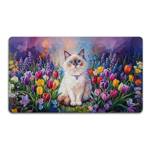 Spring Tulip Floral Ragdoll Cat Door Mat Outdoor Indoor Entrance Entryway 17x30 in, Ragdoll Cat Lover Gifts, Fantasy Flower Cats Welcome Mat for Front Door Porch638 - color: Fcolor002