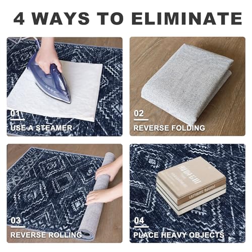 KILOCOCO Washable Runner Rug 2x7 ft Non Slip Hallway Runners, Dark Blue - color: Dark Blue, size: 2' x 7' (Runner)