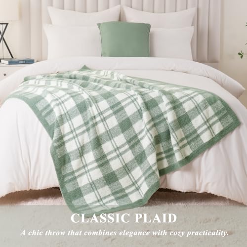 Battilo Green Checkered Blanket, Plaid Sage Green Throw for Couch, 50"x60" - color: Sage