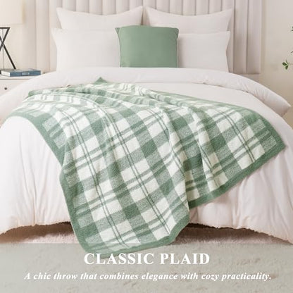 Battilo Green Checkered Blanket, Plaid Sage Green Throw for Couch, 50"x60" - color: Sage