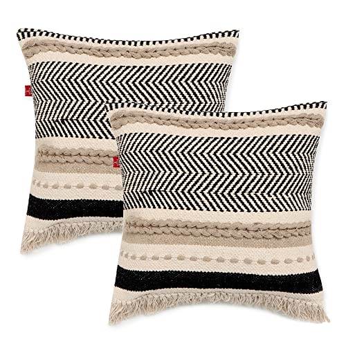 · REDEARTH · Boho Textured Handwoven Throw Pillow Cases Chevron Maze Black - color: Chevron Maze Black, size: 18" x 18" (Pack of 2)