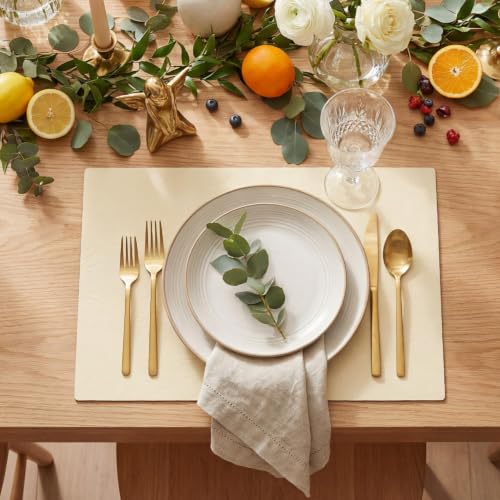 Artoid Mode Beige Faux Leather Placemats Set of 6, 12x18 Inch Waterproof Wipeable Heat Resistant Vinyl Place Mats, Reversible Table Mats for Kitchen Dining Decor - color: Beige, size: 12" x 18", Rectangular Set of 6