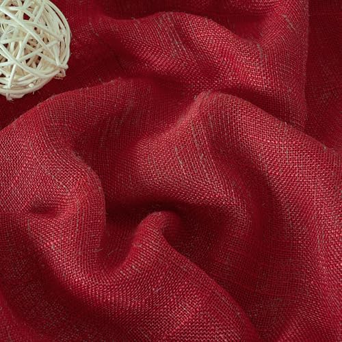 YoungsTex Red Linen 주방 창문 커튼 91.4cm(36인치) 길이 - 뒷면 탭 로드 포켓이 있는 작은 세미 시어 드레이프 경량 욕실 카페 창문용, 패널 2개, 86.4 x 91.4cm(34 x 36인치) - color: 2-레드, size: 34"W x 36"L (Pack of 2)