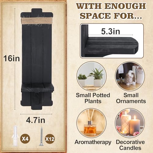 Alphatool Handmade Wooden Candle Sconces Set of 2 Farmhouse Wall Decor - color: Black
