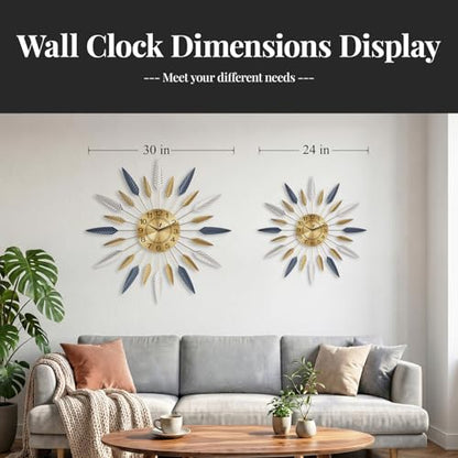 Cuspin 24 Inch Gold Wall Clock Large Mid Century Modern Sunburst Wall Clock - color: Leaf Sunburst, size: Small
