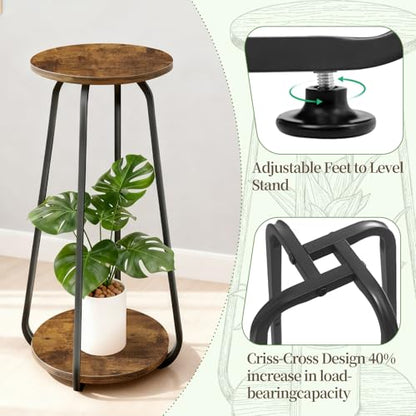 Plant Stand Indoor, 2 Tier Metal Wood Plant Shelf for Living Room, 2 Pack - size: Brown-2Pack