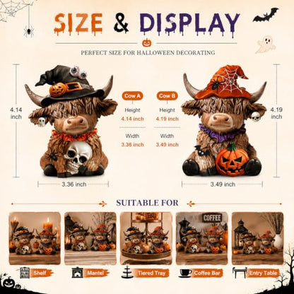 Karenhi 2 Pcs Highland Cow Figurines, Halloween Tabletop Statues Decor - style: Halloween