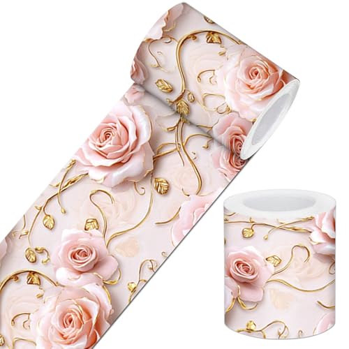 IVN Wallpaper Border Peel and Stick Wall Romantic Pink Rose 4x196 Inch - color: Romantic Pink Rose