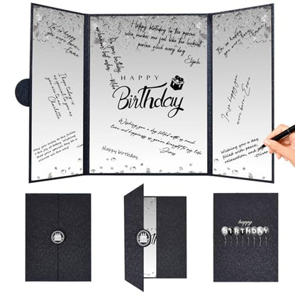Crenics Black and White Birthday Guest Signature Book Alternative 18" x 12" - color: Black