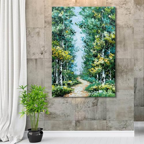 Alenoss Hand Painted Oil Painting on Canvas, Green Textured Wall Art - color: AL-B103
