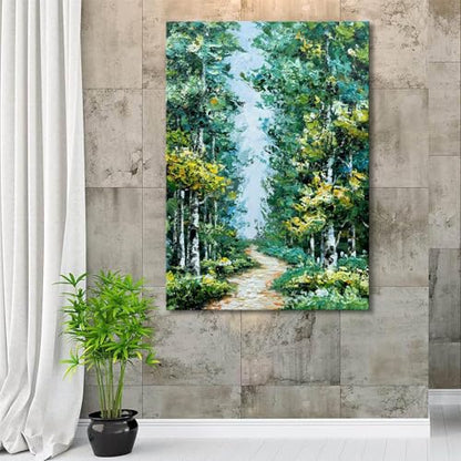 Alenoss Hand Painted Oil Painting on Canvas, Green Textured Wall Art - color: AL-B103