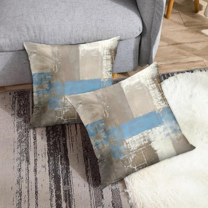Britimes Throw Pillow Covers Set of 2, 18 x 18 Inch, Brown Beige Blue - color: Blue Brown, size: 18" x 18" (Pack of 2)