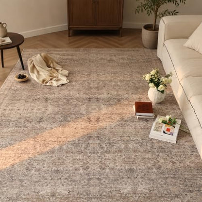 8x10 Washable Boho Area Rug, Dark Beige Farmhouse for Living Room - color: Dark Beige, size: 8' x 10' (Rectangular)