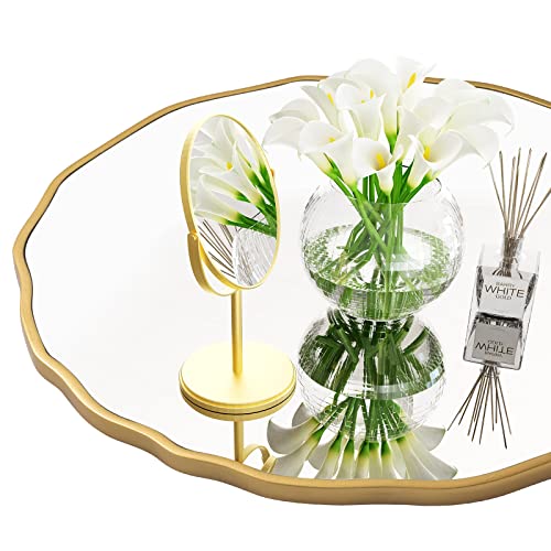 20" Gold Scalloped Mirror,Round Wavy Edge Mirror,Circle Wood Vanity Mirror