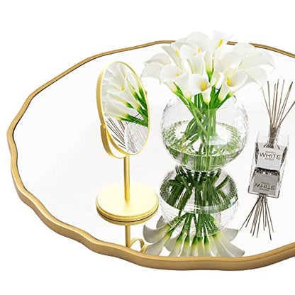 20" Gold Scalloped Mirror,Round Wavy Edge Mirror,Circle Wood Vanity Mirror