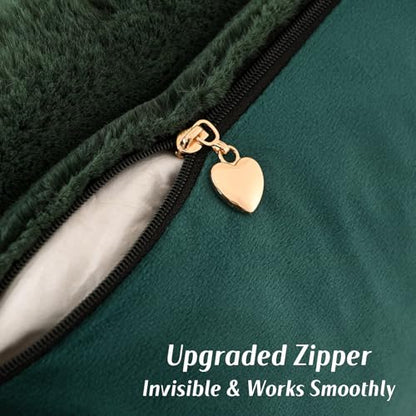FUTEI Pack of 2 Faux Rabbit Fur Throw Pillow Covers 18x18 Inch, Dark Green - color: Dark Green, size: 18" x 18" (Pack of 2)