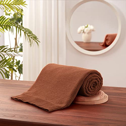 TREELY 100% Cotton Brown Knitted Throw Blanket 50"x60" - color: Brown, size: Throw(50" x 60")