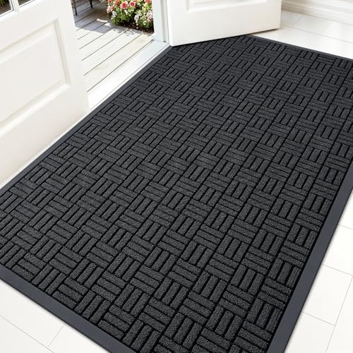 OLANLY Front Door Mat Outside Entrance 59x34, Heavy-Duty Rubber Doormat - color: Black, size: 59" X 34"