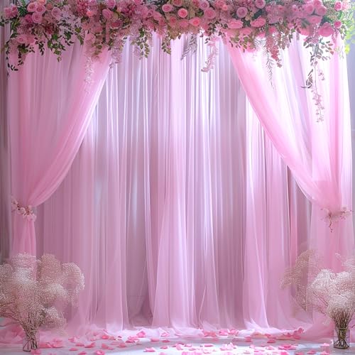Pink Tulle Backdrop Curtain for Parties Girls Baby Shower 10ft X 8ft Light Pink Sheer Backdrop Curtains for Birthday Party Wedding Photo Booth Decorations 2 Panels 5ft X 8ft - color: Pink, size: 10FT X 8FT(2 Panels W5ft X H8ft)
