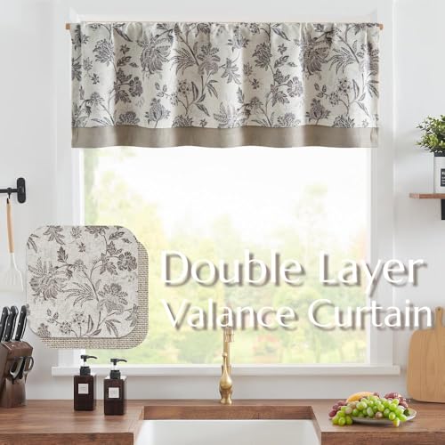 jinchan Floral Valance Curtain Linen 16 Inch Farmhouse 1 Panel Grey - color: Jacobean | Grey, size: 50"W x 16"L (Pack of 1)