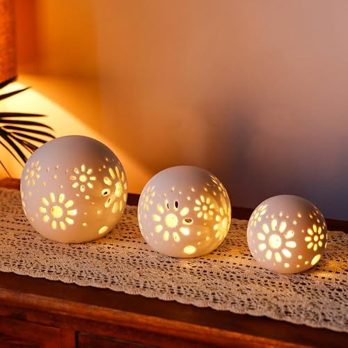 HY Design Set of 3 Ceramic Decorative Lamp 5" H Battery Powered (White)