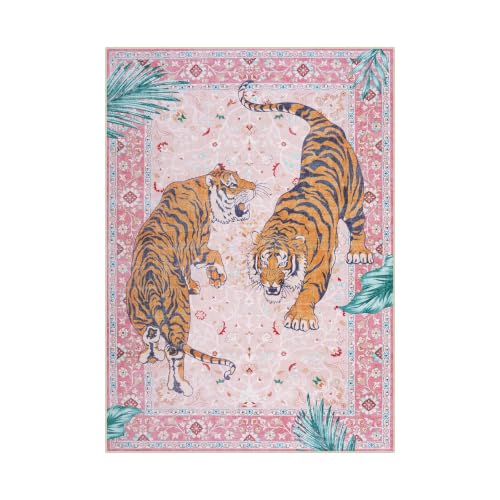 Moynesa Pink Tiger 5x7 Rug for Living Room, Washable Boho Bedroom Area Rug - color: Pink, size: 5' x 7' (Rectangular)