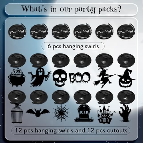 Halloween Hanging Swirls, 30Pcs Hanging Halloween Ceiling Streamers Black Spooky Ghost Claw Bat Pumpkin Swirls for Classroom Office Indoor Outdoor Party Supplies - color: Halloween Black