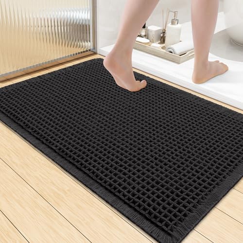 Smiry Waffle Bath Mat 36X24, Extra Soft Absorbent Bathroom Rugs, Black - color: Black, size: 36" X 24"