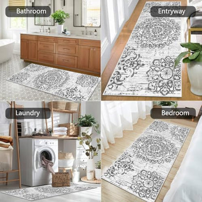 HEBE Hallway Runner Rug 2'x5', Washable Non Slip Kitchen Rug Runner - color: Grey, size: 2' x 5' (Rectangular)
